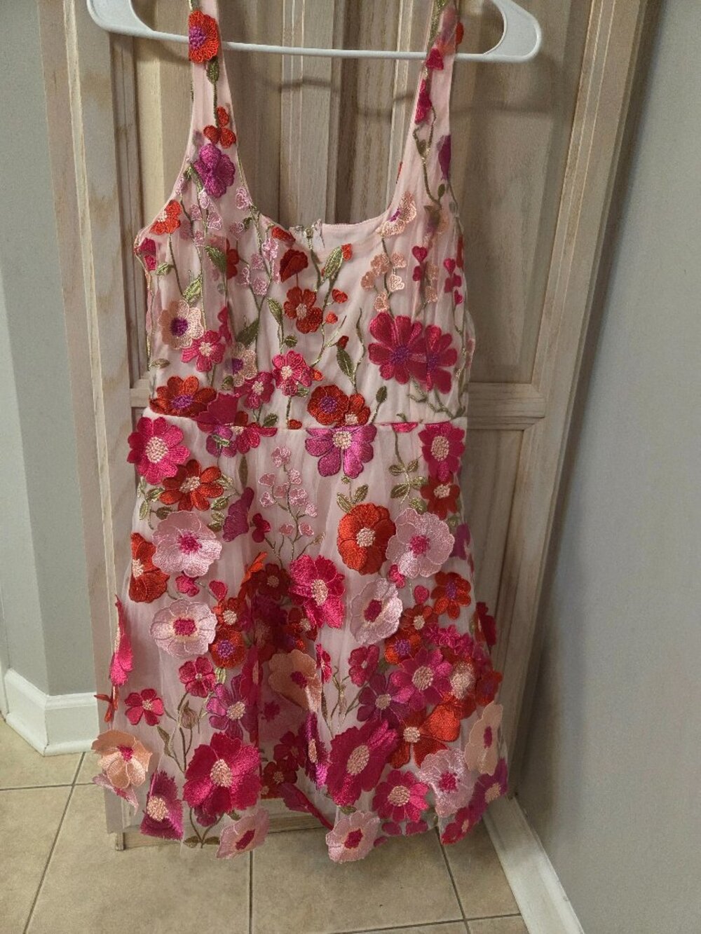 3 D Floral Embroidery Mini Dress